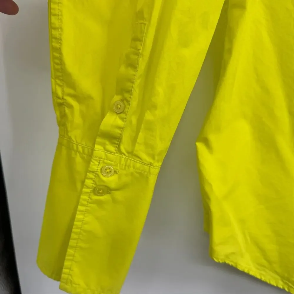 J Crew Button Up Shirt Womens 12 Lime Green Long Sleeve Pocket Preppy SP23